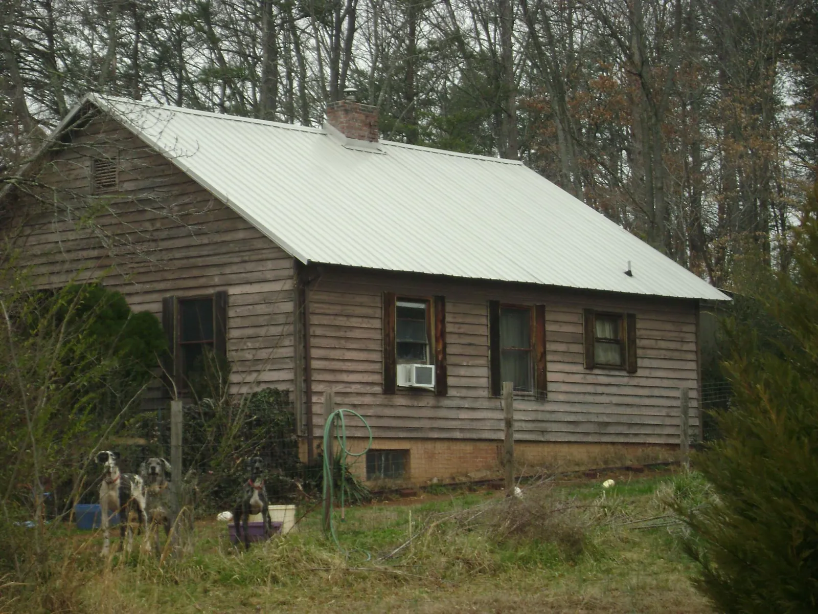 White metal roof on an old wood sided farmhouse, from a Asphalt Shingle Roof Repair job in Columbus